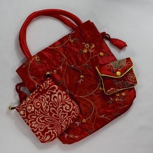 NWOT Red Silk Purse/Bags Bundle